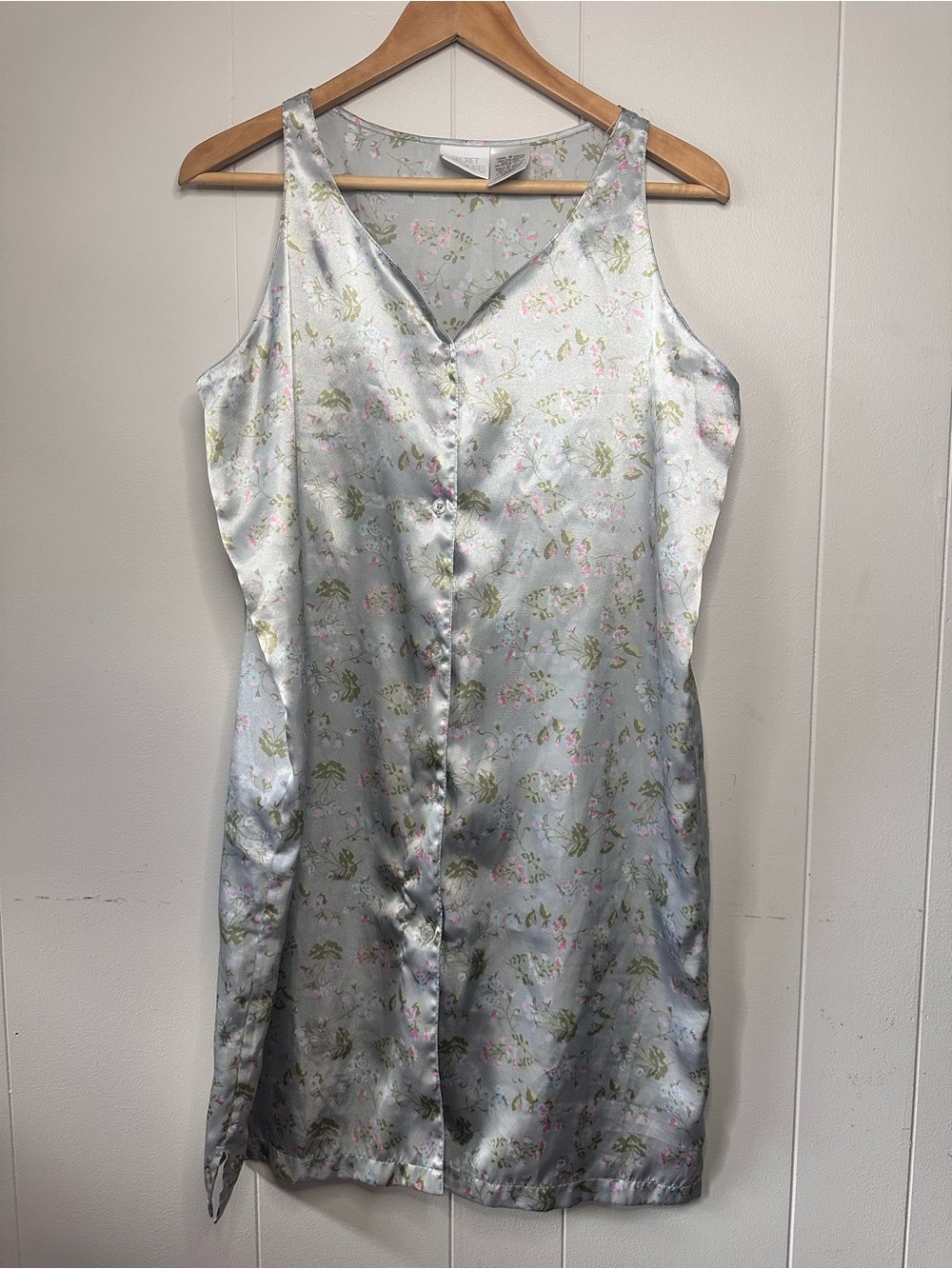 Vintage Secret Treasures Floral Satin Nightgown Chemise Slip Dress Medium Y2K